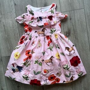 MonnaLisa Horse Pattern Dress Floral Tulle 6 Pink